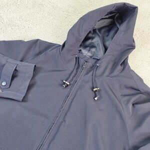 L.L.Bean Rain Coat Womens 3X Plus Blue Hooded Full Zip Lined Pockets Mid Length